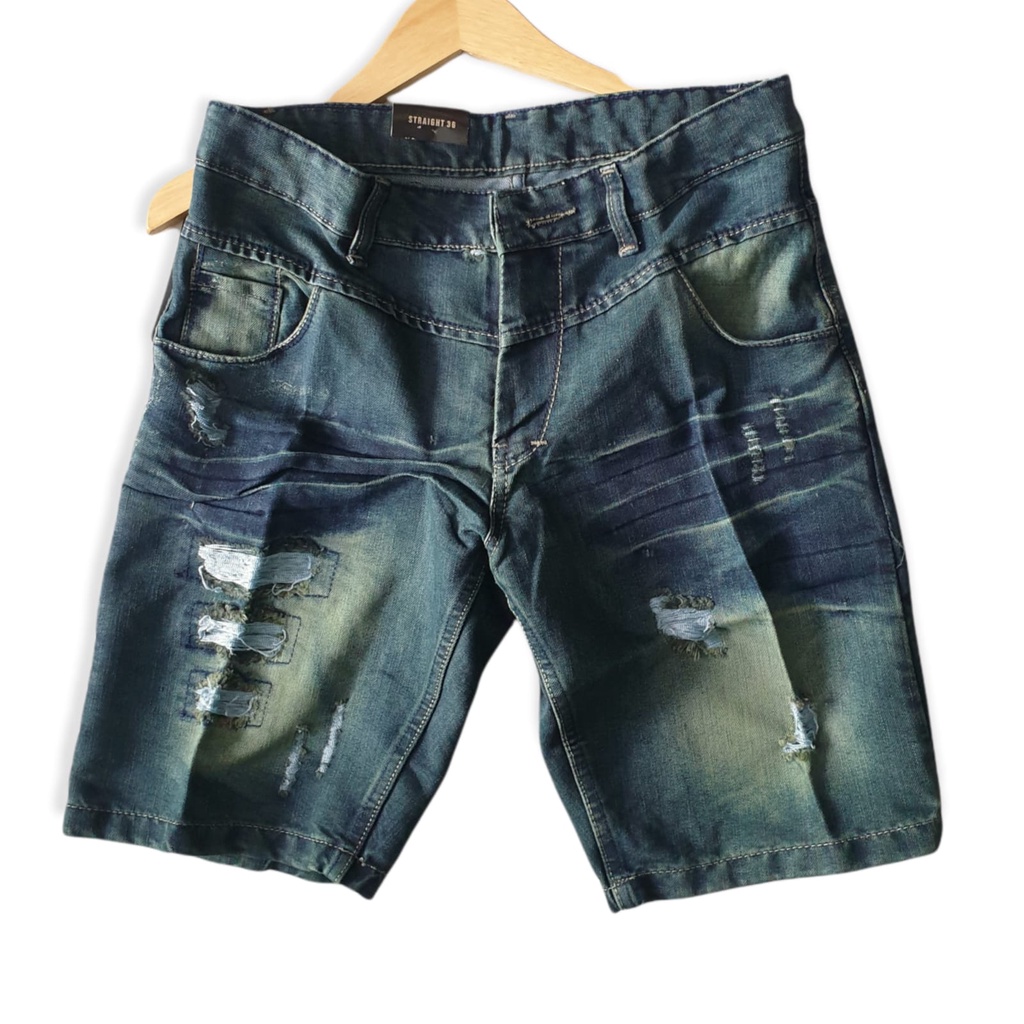 Jeans terbaru pria pendek wisker riped jeans non streach