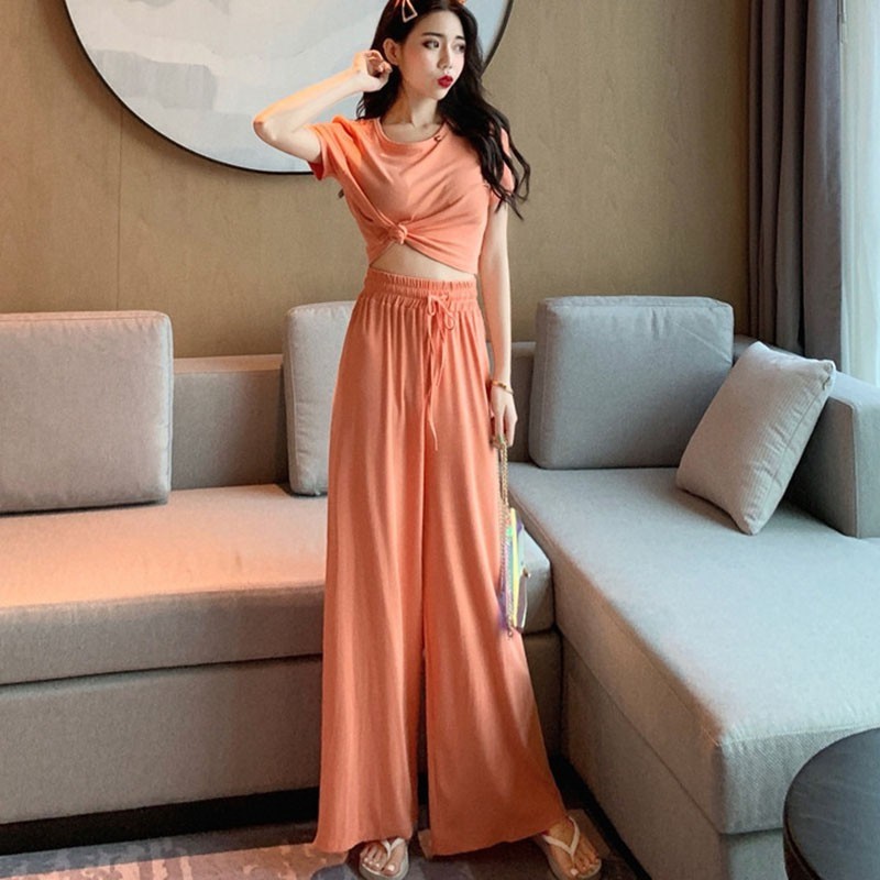 Crop Top + Cullote Wide Leg Pants One Set 1237 (S-XL)