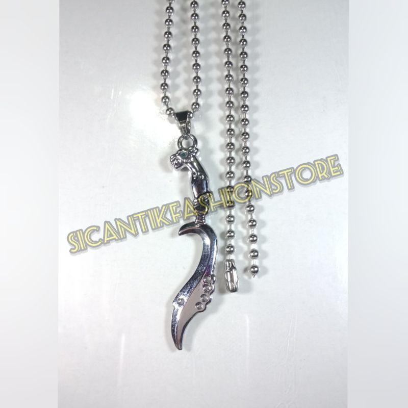 Kalung Titanium Biji lada liontin kujang silver Stainless stell Fashion pria terlaris anti Karat