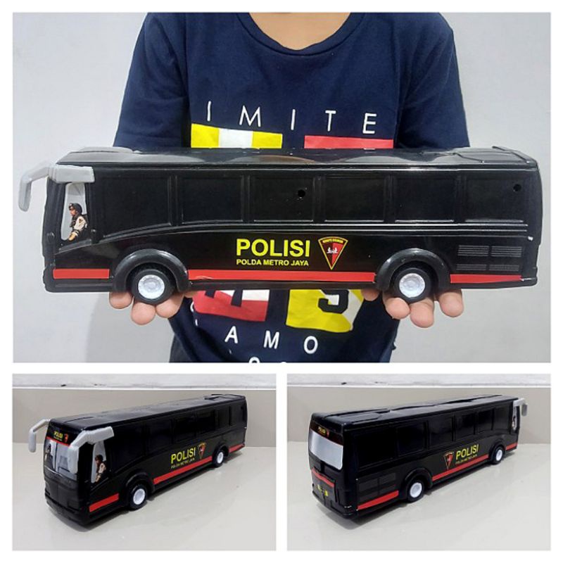 Mainan Bus Polisi Brimob Panjang Besar Edukasi Termurah - Miniatur Mobil Mobilan Bis Police Diecast 