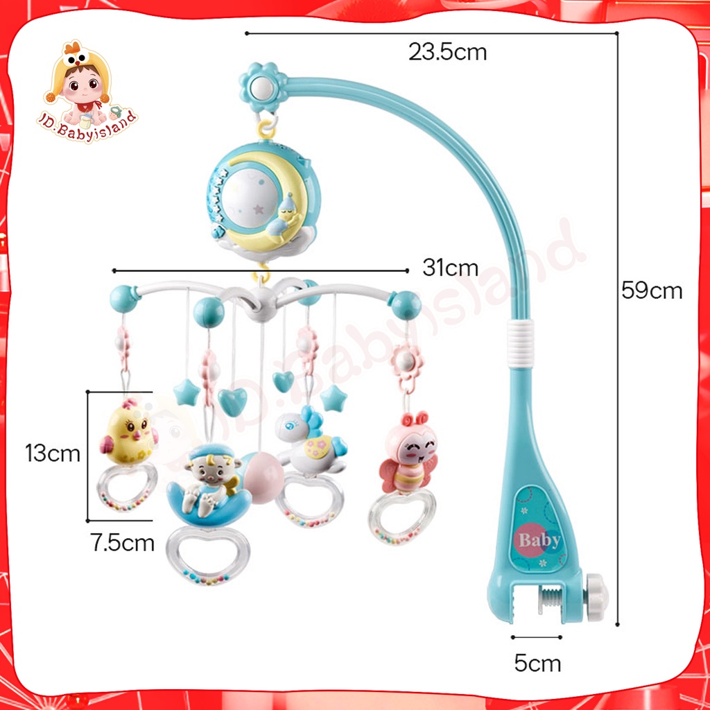 [cod] Baby Crib Mobile 0-12 Bulan Mainan Rattle Music Remote Control Memutar Bel Tempat Tidur 4 Warna