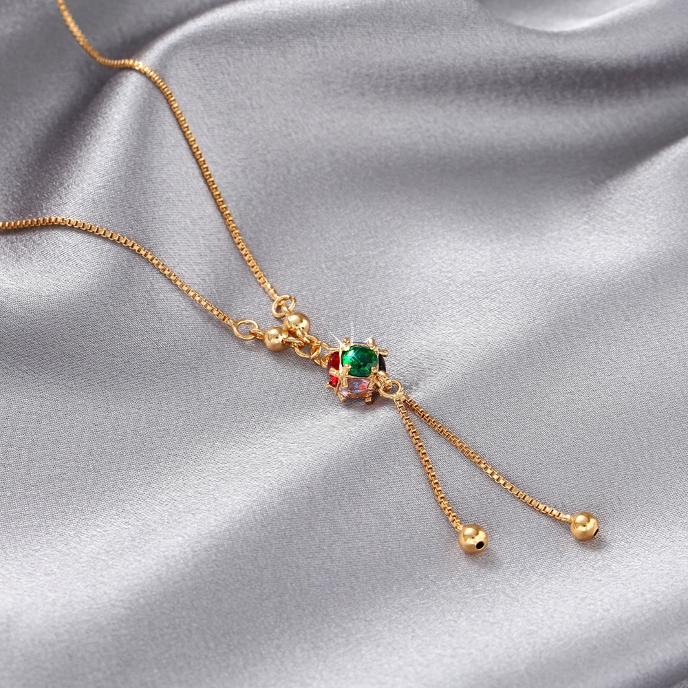 ♥✅COD✨Mewah Kalung Titanium Wanita Anti Karat Elegan Permata Liontin Berlapis Emas Korean Style D089-2