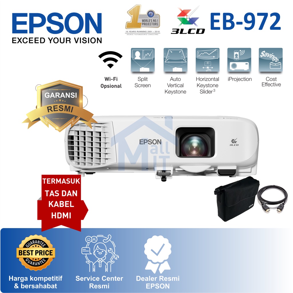 (PACKING KAYU) PROYEKTOR EPSON EB-972 EPSON EB972 EPSON EB 972 GARANSI RESMI