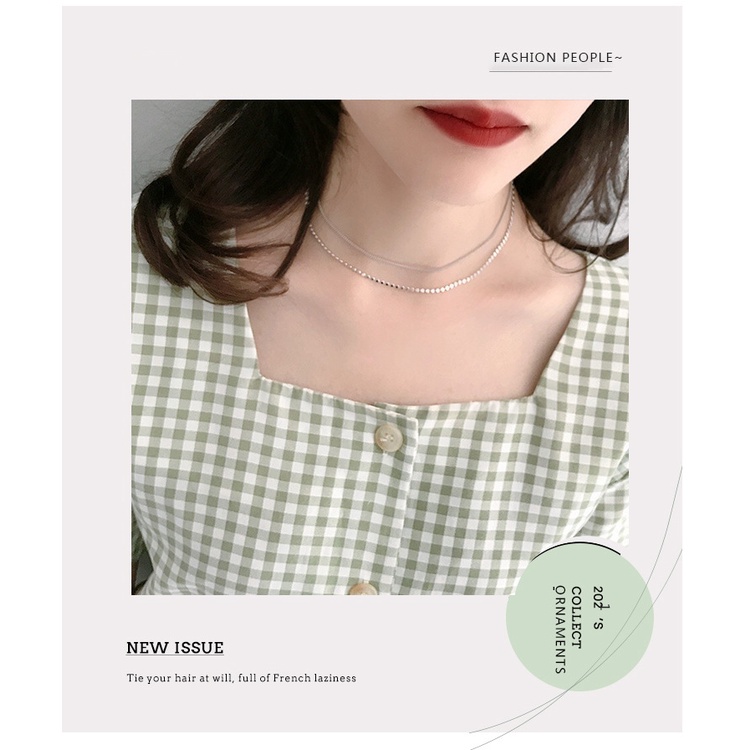 Ins gaya retro double layer twin datar manik-manik kalung pendek wanita gaya Korea desain minimalis