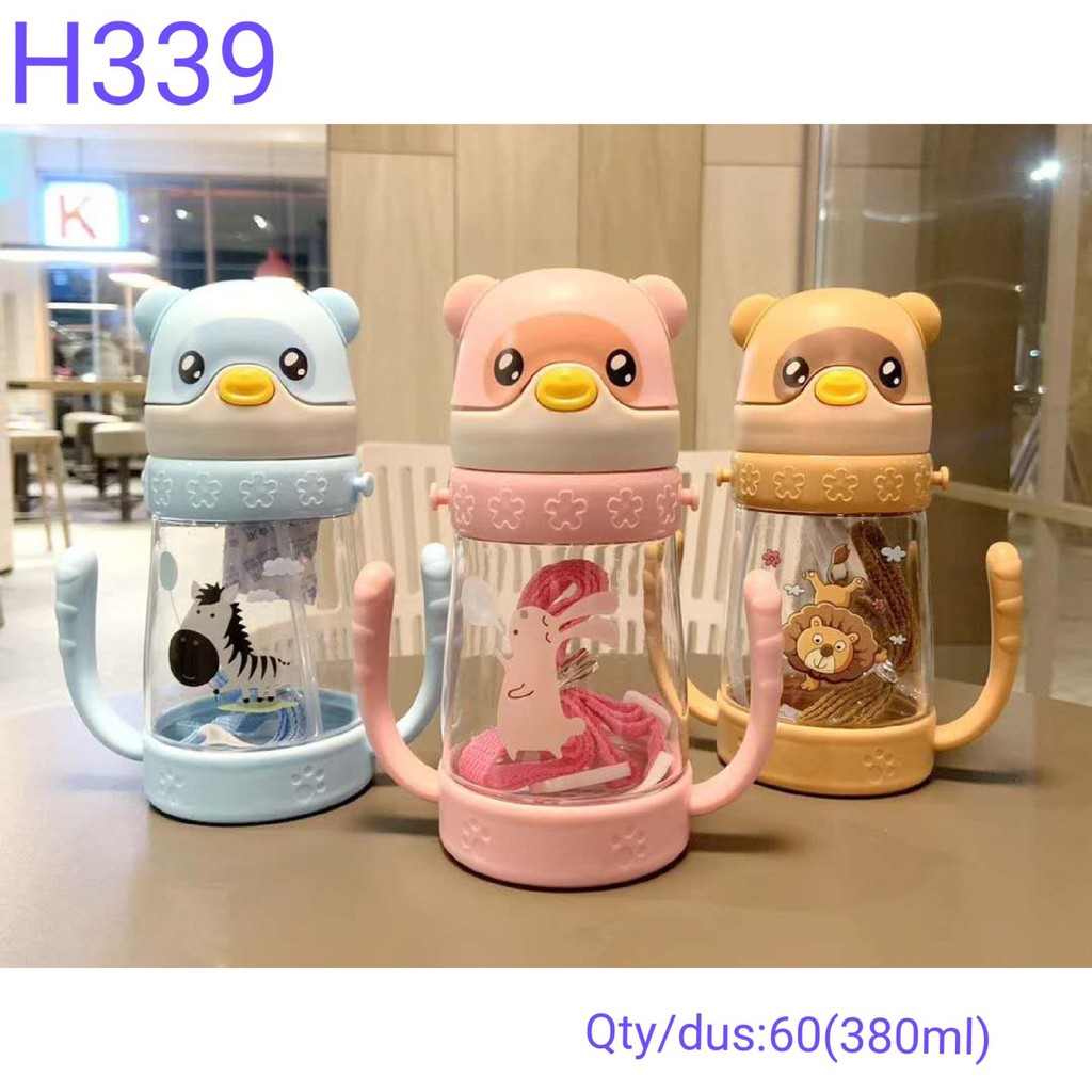 H339 Botol Air Minum Anak Motif Animal 380ml - Botol Minum