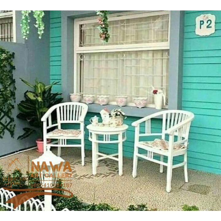 kursi teras rumah minimalis kayu / kursk teras betawi amerika / kursi teras putih