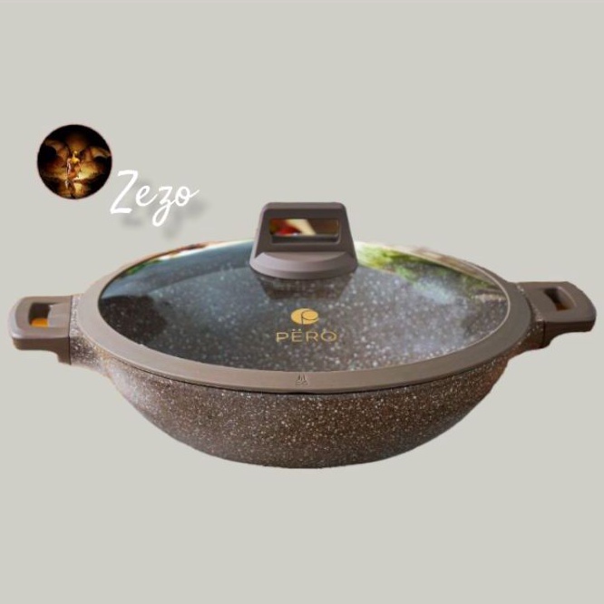 Premium (Mount) Panci Wajan Pero Wok Pan 2 Handle 32cm + Glass Lid
