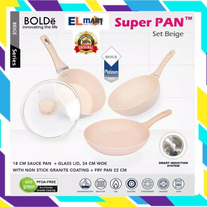 BOLDe Super pan set 3+1 beige - panci granite ceramic cookware induksi