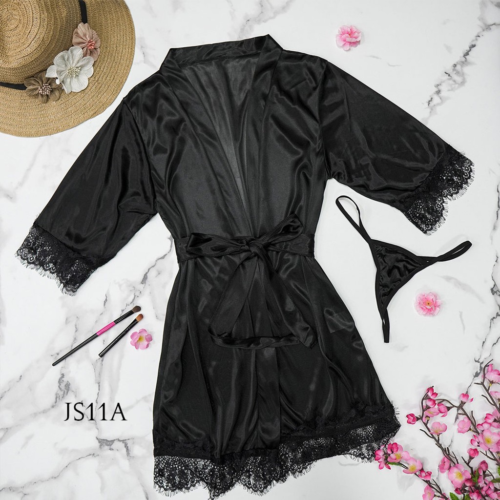 [READY STOCK] BAJU TIDUR SEXY LINGERIE JUMBO KIMONO WANITA BIG SIZE HITAM JS11A