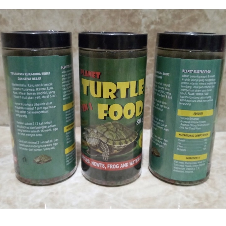 PLANET TURTLE FOOD 80gr - MAKANAN/PELET KURA-KURA MAKANAN KODOK dan REPTIL (UK. PELET KECIL)