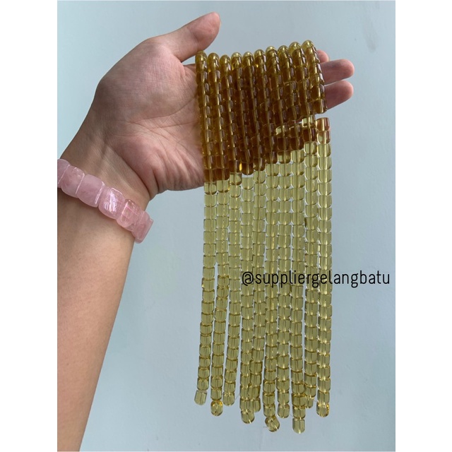 manik batu tabung 8mm yellow quartz kuning kuarsa bahan gelang kalung