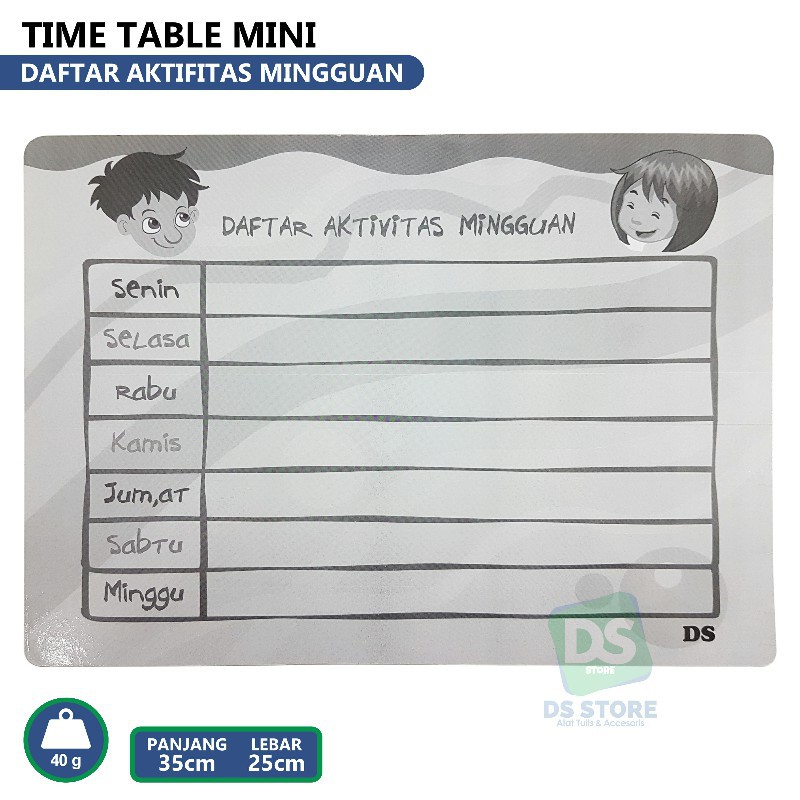 

TIME TABLE MINI DAFTAR AKTIVITAS MINGGUAN [35X25cm]