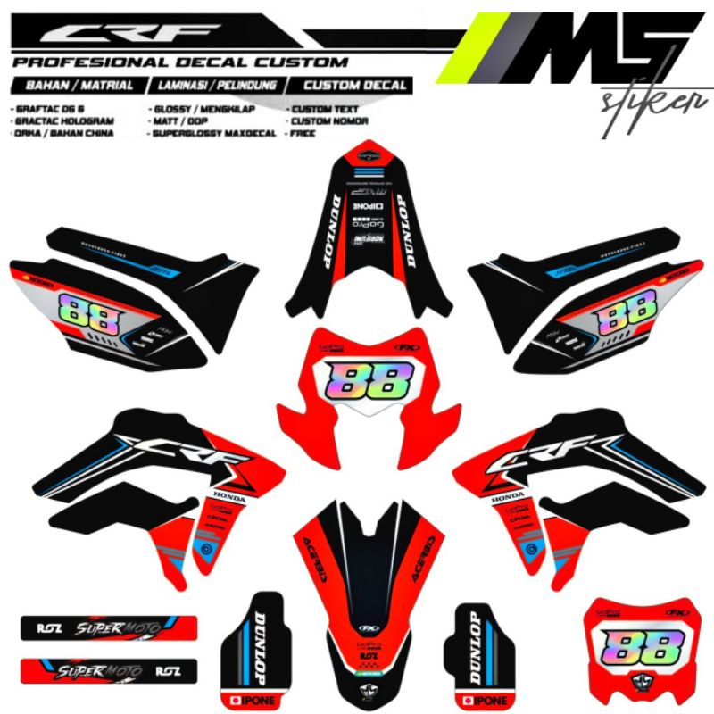 Decal Sticker Striping Variasi Fullbody CRF 150 L (BISA TAMBAH NOMOR & NAMA)| Crf Supermoto | Trail 