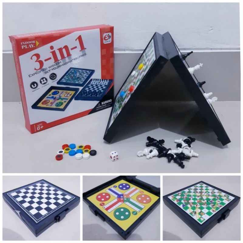 Mainan Catur Ludo Magnet 3 IN1 - Board Game Mini