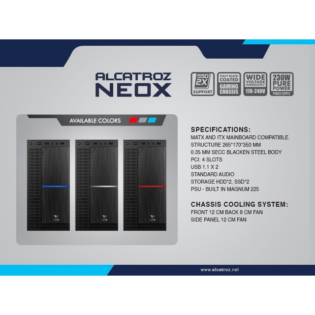 Casing PC Alcatroz Azzura NEOX Mini ATX With Power Supply 450w Magnum