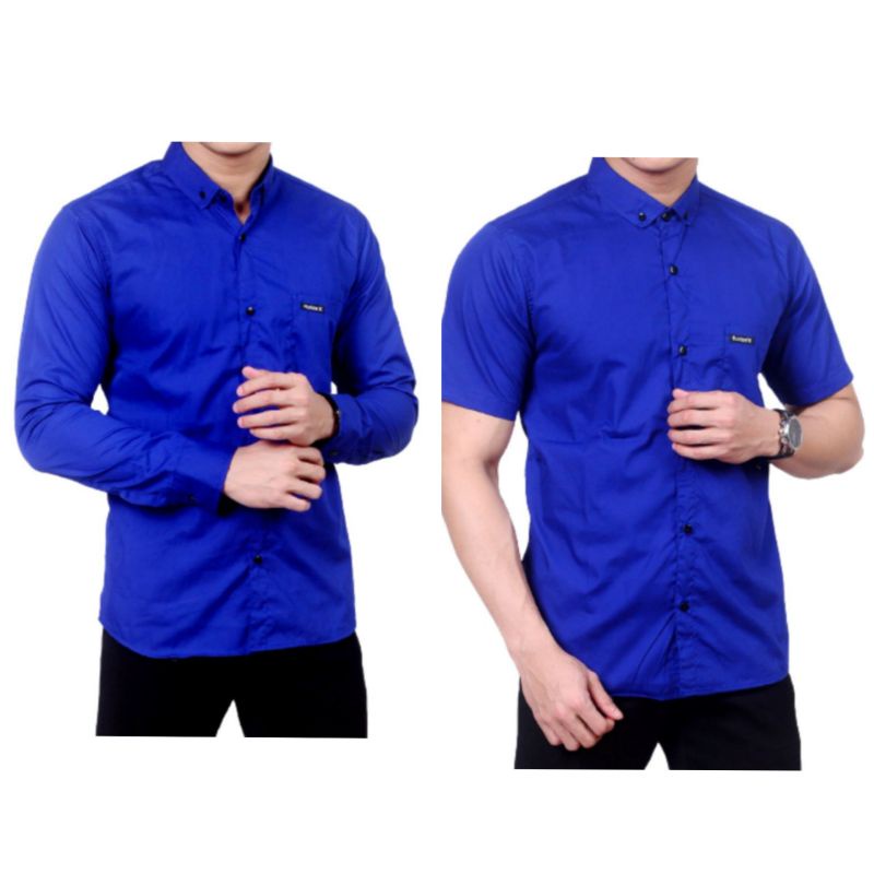ATASAN KEMEJA BASIC PRIA COWOK DEWASA LENGAN PANJANG LENGAN PENDEK HEM FORMAL CASUAL OFFICE BIRU ELE