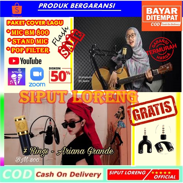 Alat Rekaman Cover Lagu / Mikrofon BM 800 Pop Filter Stand Mic Splitter / Alat Karaoke Lengkap