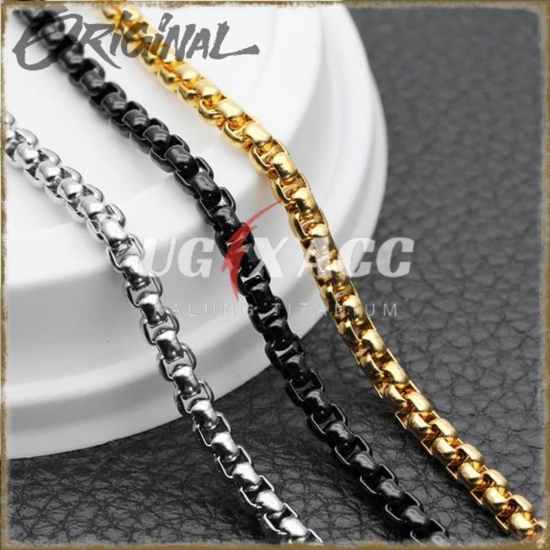 Kalung Rantai MCI Titanium Pria Anti Karat Wanita Silver Perak Gold Emas Hitam Black Model Rolo Kalu