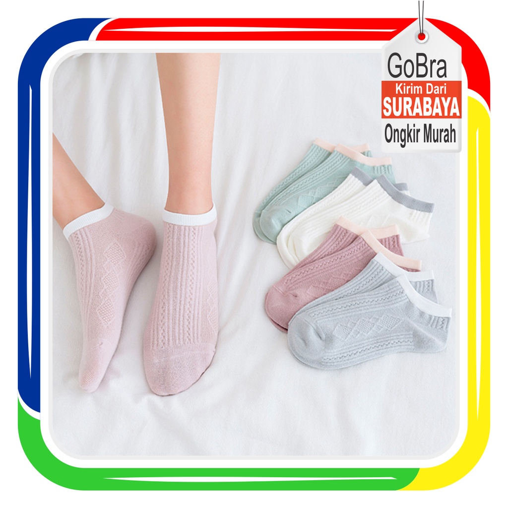 Gobra ♕ KK031 Kaos Kaki (Tanpa Kemasan) Wanita Tipis Pendek Semata Kaki Motif Blue Doggie Love Fashion Korea Women Sock Import Murah