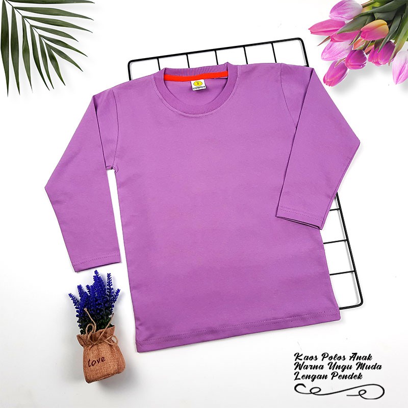 KAOS POLOS ANAK PREMIUM COTTON | KAOS UNISEX BISA COWOK CEWEK | WARNA UNGU MUDA / LILAC - PANJANG