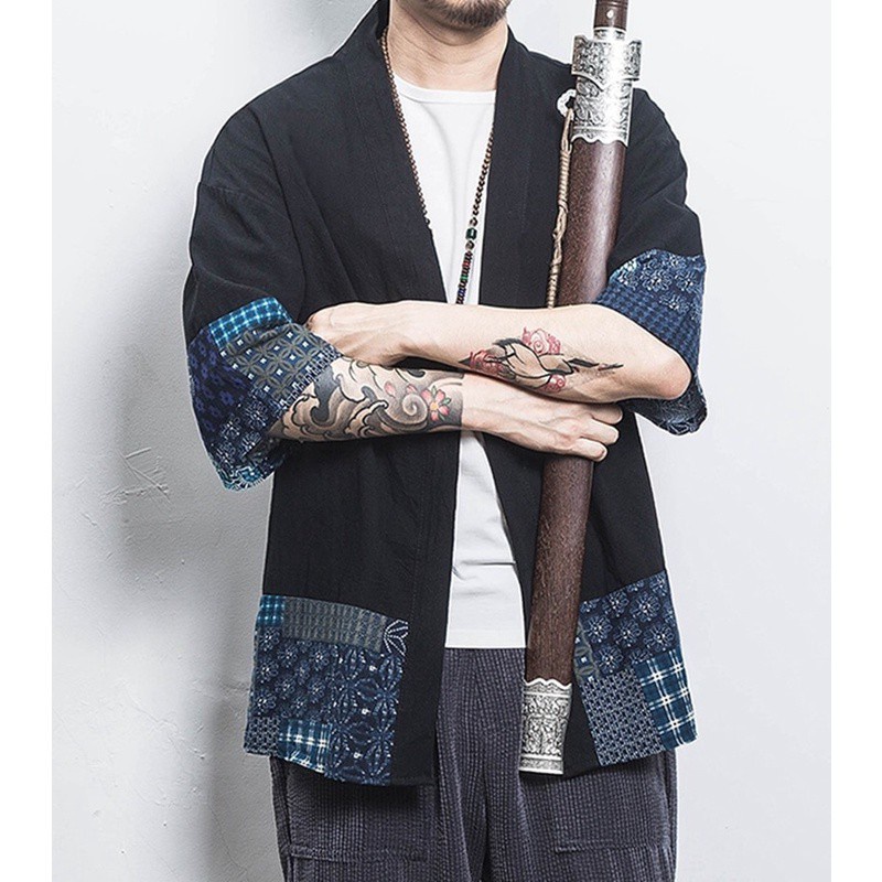 Baju Kimono Pria Kimono Cardigan Men Japanese Obi Male Yukata Men'S Haori Japanese Samurai Kimono Sh
