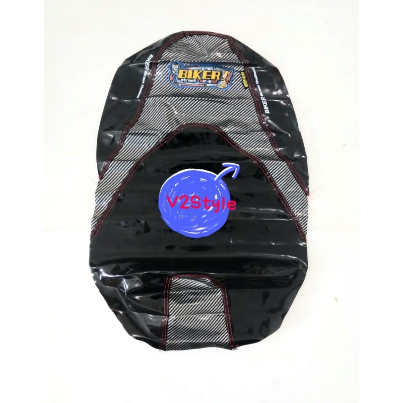 NEW KULIT / KAIN SARUNG JOK BIKER GLOSSY KOMBINASI CARBON BORDIR LIST JAHIT VARIO SCOOPY BEAR MIO FU