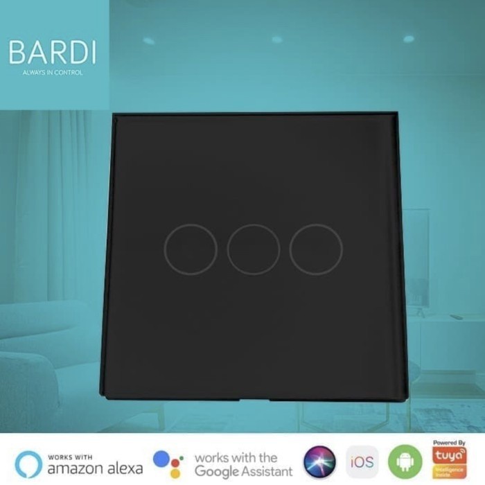 Bardi Smart Wall Switch Saklar Pintar Touch WiFi Smart Home EU 3-HITAM