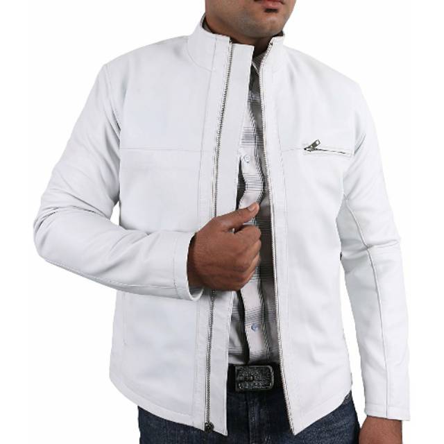 Jaket semi kulit pria putih terudate