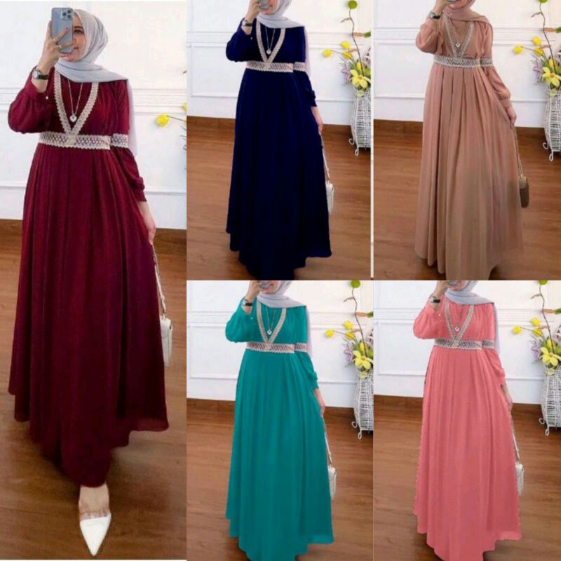 Qaisha dress gamis ceruti baby doll renda / baju wanita murah