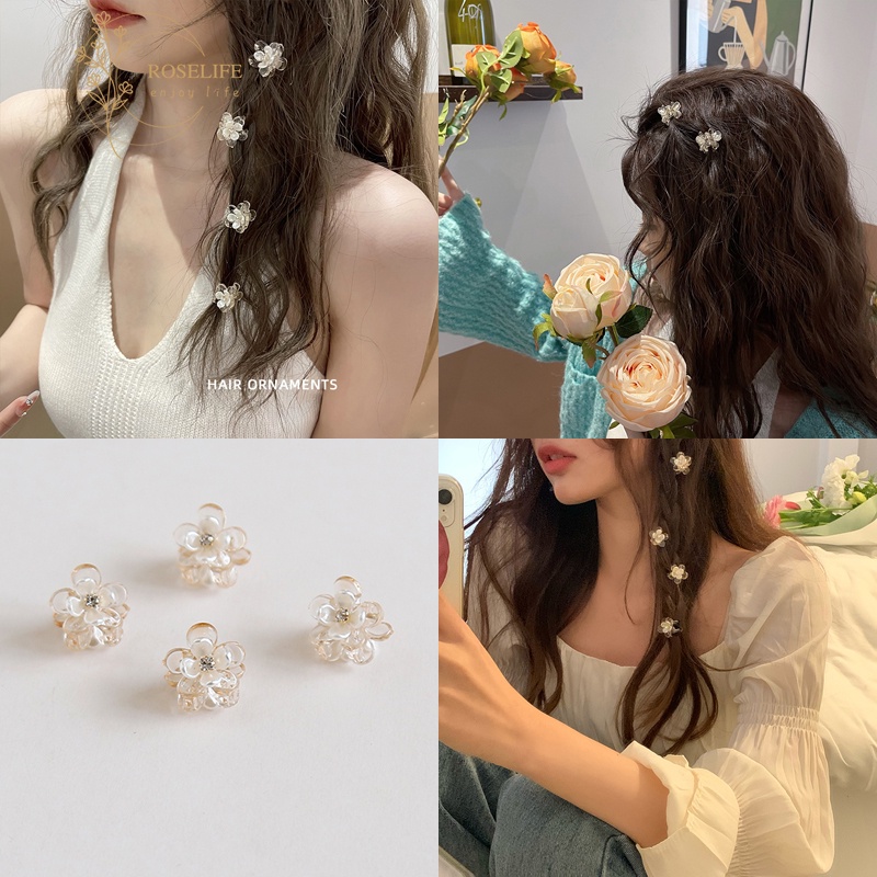 Roselife 1pc Jepit Rambut Cakar Gaya Korea Motif Bunga + Kerang 3D Transparan Untuk Aksesoris Wanita