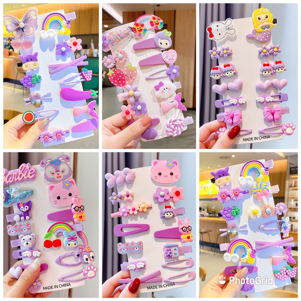 (LOLI-JKT) AK-13 JEPIT ANAK 14IN1 WARNA WARNI MOTIF LUCU IMPORT 6 WARNA