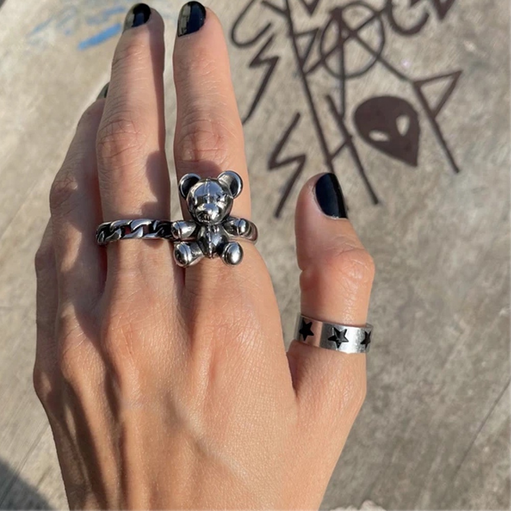 Cincin Desain Tengkorak Katak Laba-Laba Kelinci Senyum Gaya Gothic Punk Retro Untuk Hadiah