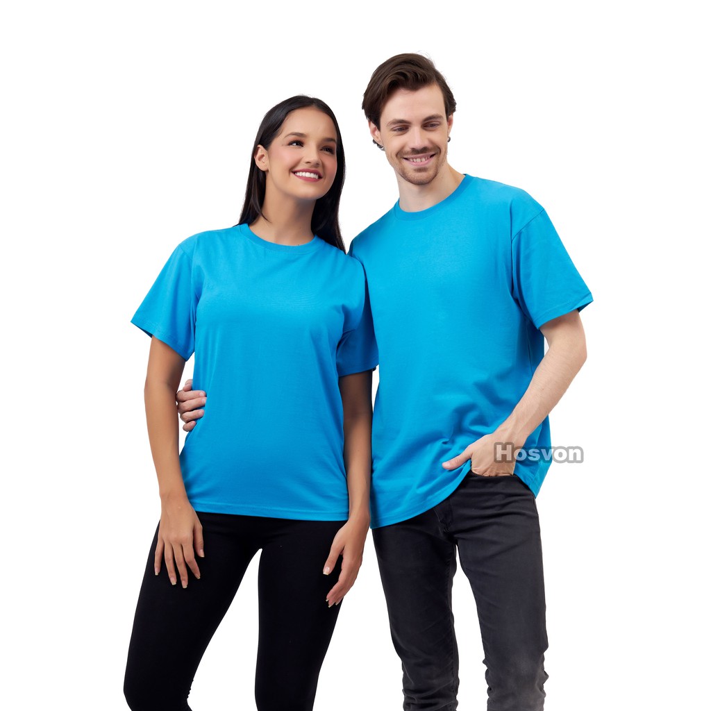 BIRU TURKIS Cotton Combed 20s Lengan Pendek (PRIA &amp; WANITA)