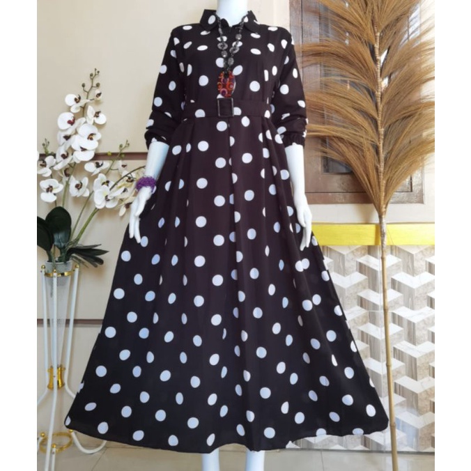 GAMIS KERAH MONALISA POLKADOT MAYUNG BAWAH TERBARU/ GAMIS KERAH BAHAN MONALISA MOTIF POLKADOT/ GAMIS