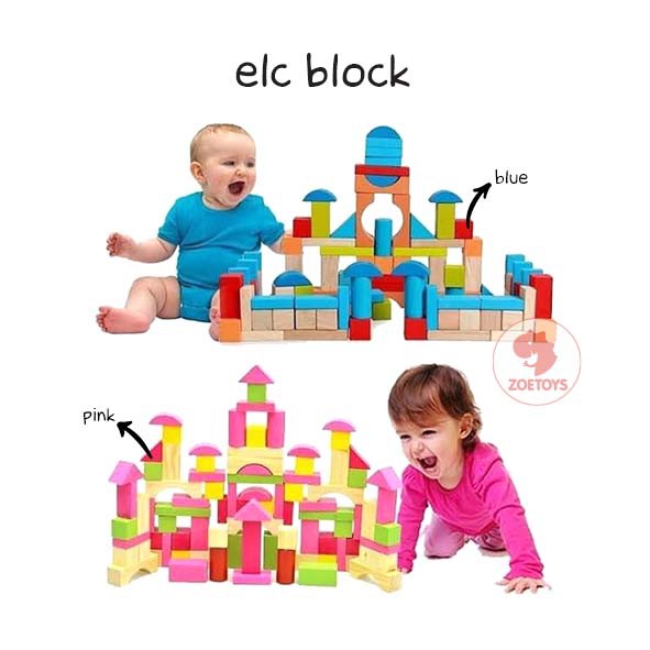 Zoetoys ELC Block | Brick 100pcs Mainan Balok Balokan Susun Kayu | Mainan Edukasi Anak | Cari Kado Edukasi Edu Toys Natal