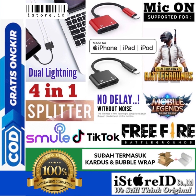 Jual OPEN MIC! Splitter Dual Lightning Adapter iPhone 13 12 11 Mini Pro