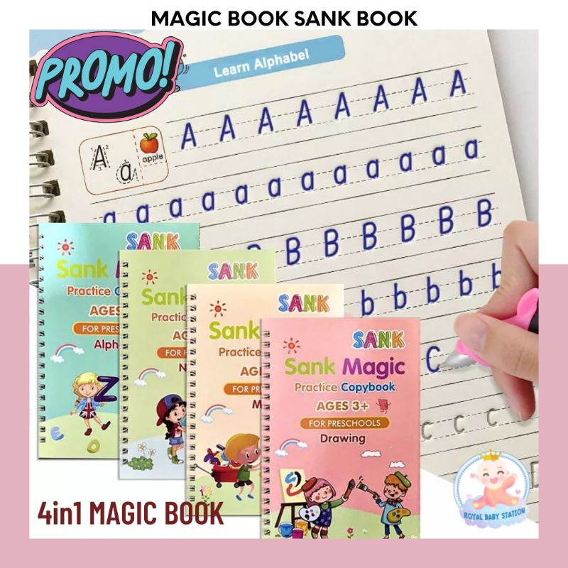 PROMO 4in1 SANK BOOK MAGIC BOOK Buku Latihan Menulis Anak Paud TK Belajar Copybook