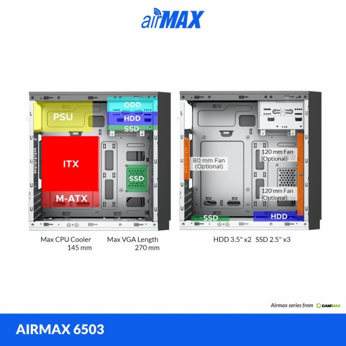 Casing Komputer Gamemax Airmax 6503 Micro-ATX include 500Watt PSU