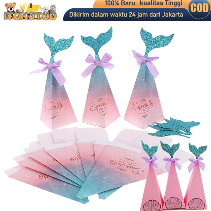 

[COD] 10pcs Duyung Kotak Goodie Bag Kotak Hampers Mermaid Gift Candy Box [COD]