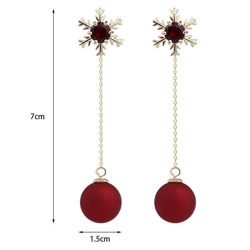 Fancyqube Anting Stud Kristal Mutiara Berlian Imitasi Bentuk Kepingan Salju Bunga Ceri Merah Untuk Wanita