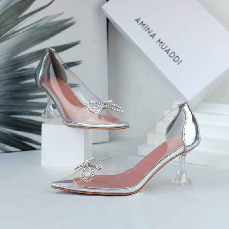 Sepatu Kaca Transparan Hak Tinggi Wanita AM Transparent Glass High Heels 7cm Premium Import Daily Oo