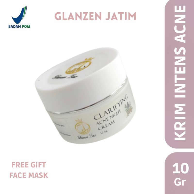 Glanzen Lux Acne Night Cream 10gr Krim Malam Jerawat Pelembab Wajah Perawatan Kulit Jerawat
