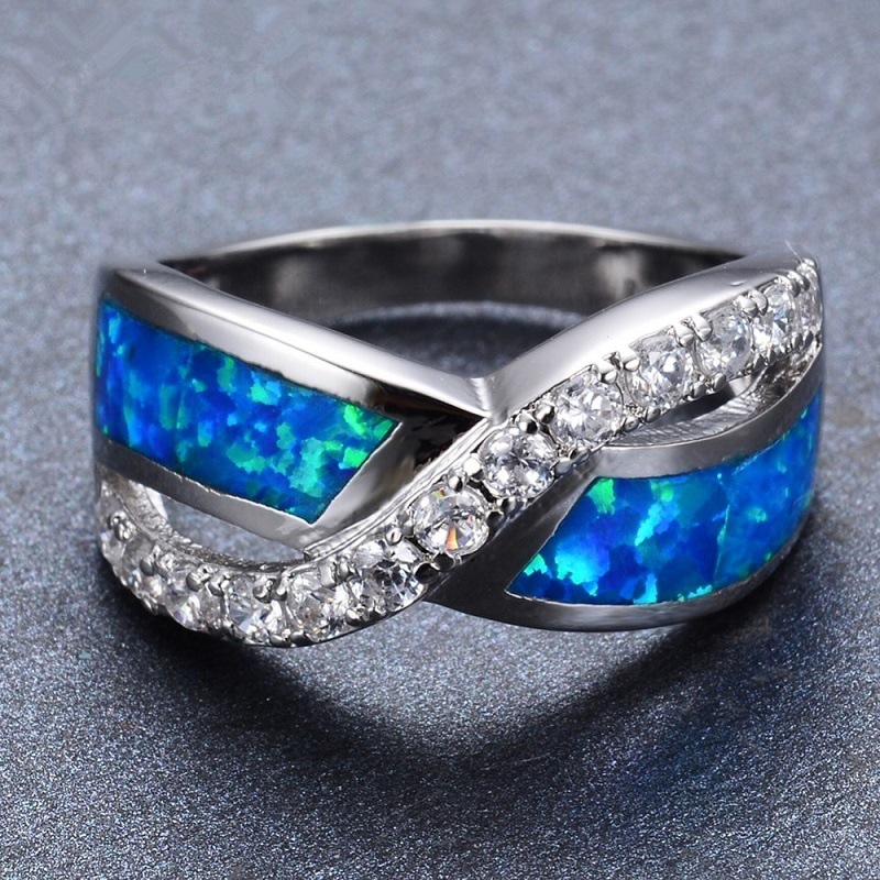 New blue cross diamond opal fashion women's ring