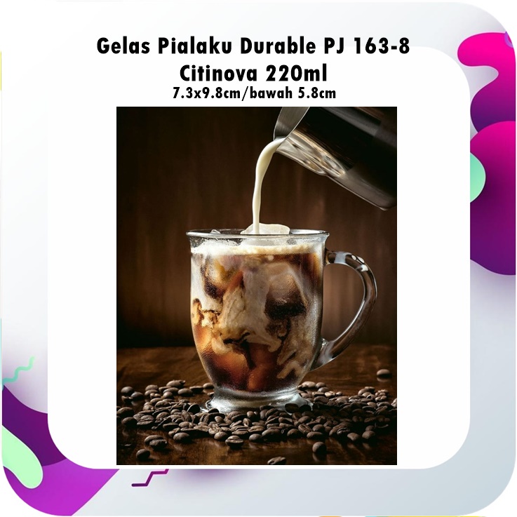 [6pcs] UTL044D Gelas Kopi Gagang Pialaku Durable PJ 163-8 Citinova 220ml