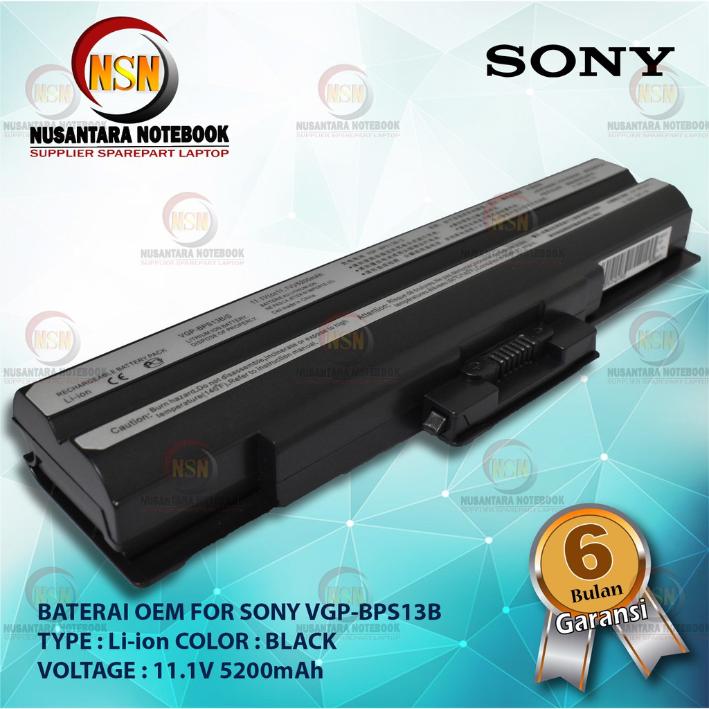 Baterai OEM For Sony VGP - BPS13 VGP-BPS13 B Black 11.1V 5200mAh