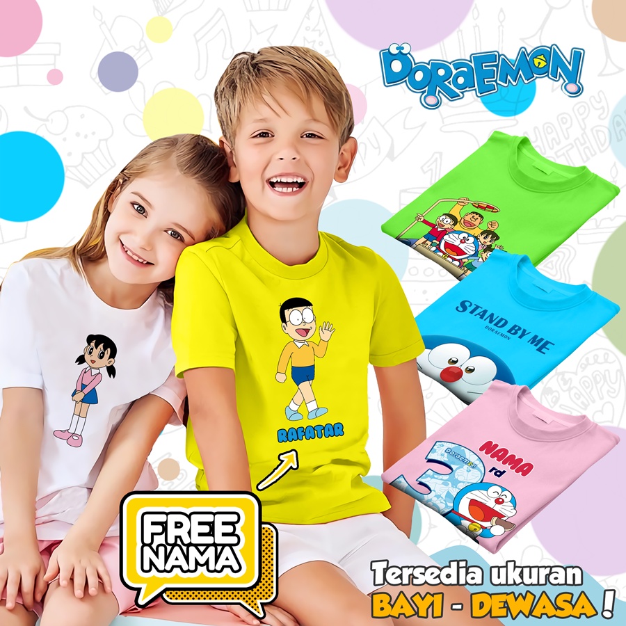 [FREE NAMA!!] Baju Kaos COUPLE  ANAK DAN DEWASA DORAEMON BANYAK MOTIF