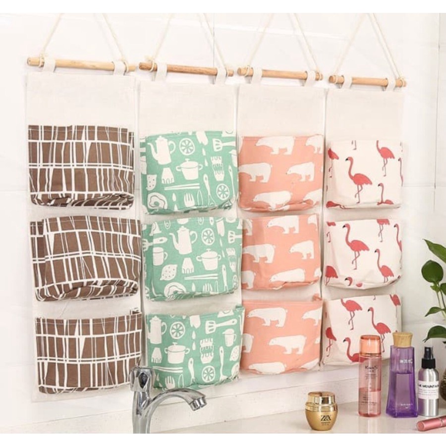 FUTAKO Pouch Gantung 3 Sekat Storage Bag Gantung Motif / Organizer 3 Sekat WARNA RANDOM