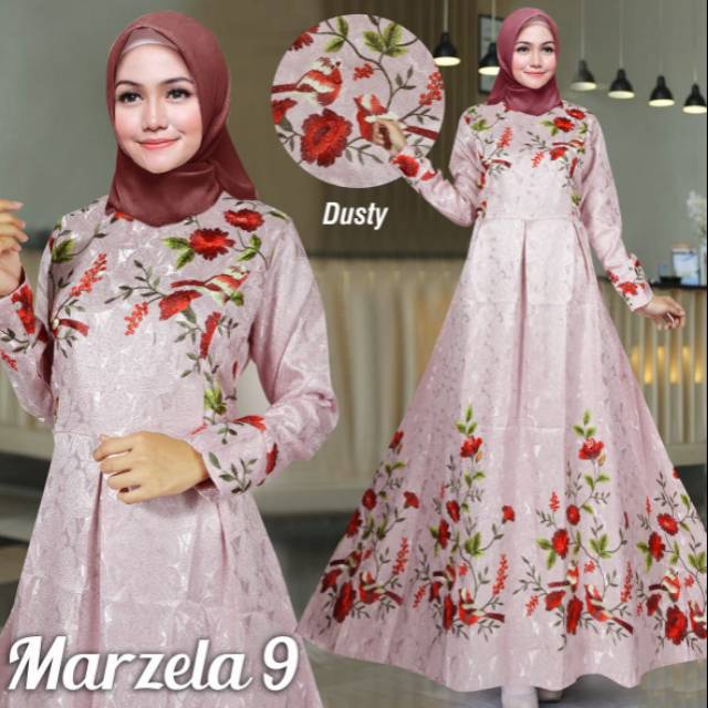 Marzela 9 gamis maxi bahan jaguard glitter motif