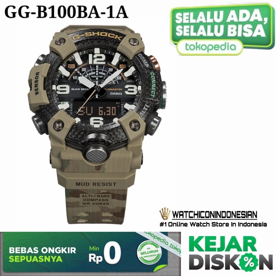 Cash Back JAM TANGAN PRIA MERK G-SHOCK Resin Band Spherical Glass GG-B100BA-1A Garansi 1th