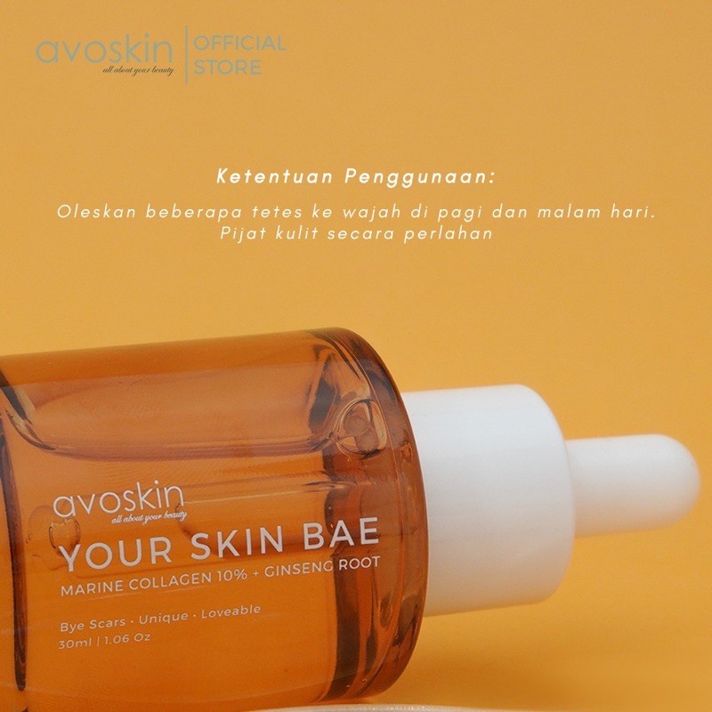 AVOSKIN Your Skin Bae Marine Collagen 10% + Ginseng Root Indonesia / Avo Skin Bye Scars Unique Serum